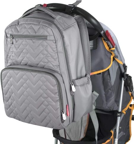 Baby Essentials Fisher-Price Signature Morgan Quilted Backpack Diaper Bag with Changing Pad, Stroller Clips, Laptop Compartment (Gray) in Kuwait