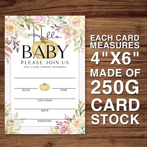 Fall Little Pumpkin Baby Shower Hello Baby Invitations Sweet Pumpkin, Fall Leaves, Autumn Theme, Pack of 20 Fill-in Invitation Cards & 20 Envelopes, 4''X6'', Gender Reveal Neutral - JY041 in Kuwait