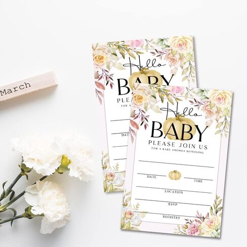 Fall Little Pumpkin Baby Shower Hello Baby Invitations Sweet Pumpkin, Fall Leaves, Autumn Theme, Pack of 20 Fill-in Invitation Cards & 20 Envelopes, 4''X6'', Gender Reveal Neutral - JY041 in Kuwait