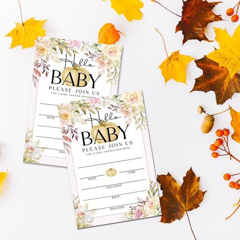 Fall Little Pumpkin Baby Shower Hello Baby Invitations Sweet Pumpkin, Fall Leaves, Autumn Theme, Pack of 20 Fill-in Invitation Cards & 20 Envelopes, 4''X6'', Gender Reveal Neutral - JY041 in Kuwait