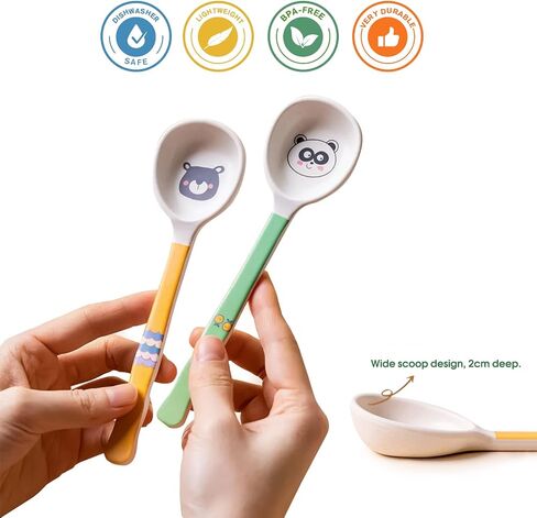 Bamboo Kids Toddler Spoons Set, 5 Pack Toddler Utensils Cutlery Set | Child and Kids Feeding Flatware Set for Soup,Dinner, Dessert, BPA Free, Dishwasher Safe, NOT FIT FOR BABIES WITH SMALL MOUTH in Saudi Arabia