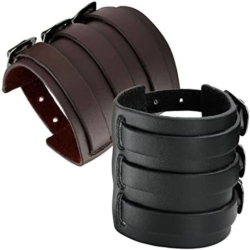 Eigso 2Pcs Pu Leather Bracelets Hip-hop Punk Rock Cuff No Spike Gothic Wrist Band Pair Black for Men in Saudi Arabia