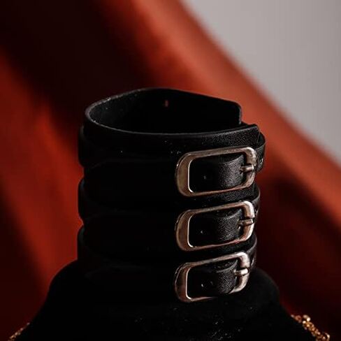 Eigso 2Pcs Pu Leather Bracelets Hip-hop Punk Rock Cuff No Spike Gothic Wrist Band Pair Black for Men in Saudi Arabia
