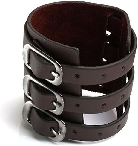 Eigso 2Pcs Pu Leather Bracelets Hip-hop Punk Rock Cuff No Spike Gothic Wrist Band Pair Black for Men in Saudi Arabia
