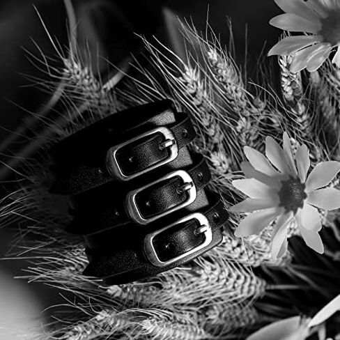 Eigso 2Pcs Pu Leather Bracelets Hip-hop Punk Rock Cuff No Spike Gothic Wrist Band Pair Black for Men in Saudi Arabia
