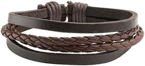 Manfnee 6PCS Braided Faux Leather Bracelet Punk Cuff Wrap Bracelets for Men Women Adjustable Brown in Saudi Arabia