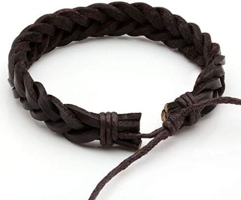 Manfnee 6PCS Braided Faux Leather Bracelet Punk Cuff Wrap Bracelets for Men Women Adjustable Brown in Saudi Arabia