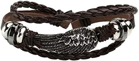 Manfnee 6PCS Braided Faux Leather Bracelet Punk Cuff Wrap Bracelets for Men Women Adjustable Brown in Saudi Arabia