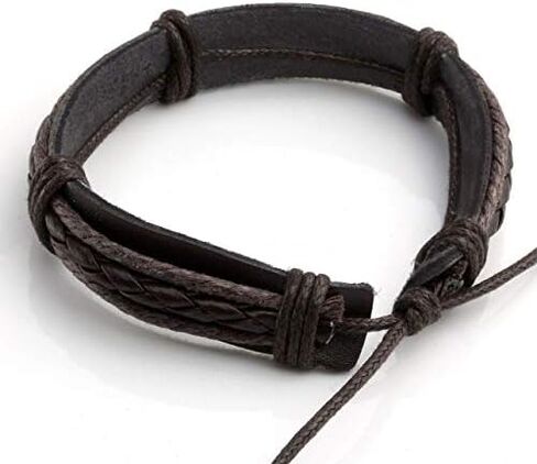 Manfnee 6PCS Braided Faux Leather Bracelet Punk Cuff Wrap Bracelets for Men Women Adjustable Brown in Saudi Arabia