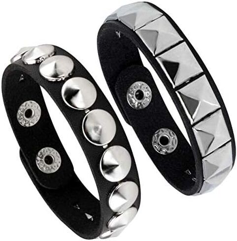 Manfnee 4Pack Punk Goth Bracelet for Man Women Leather Spike Rivet Metal Studded Wristbang Black in Saudi Arabia