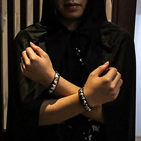 Manfnee 4Pack Punk Goth Bracelet for Man Women Leather Spike Rivet Metal Studded Wristbang Black in Saudi Arabia