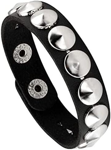 Manfnee 4Pack Punk Goth Bracelet for Man Women Leather Spike Rivet Metal Studded Wristbang Black in Saudi Arabia