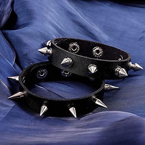 Manfnee 4Pack Punk Goth Bracelet for Man Women Leather Spike Rivet Metal Studded Wristbang Black in Kuwait