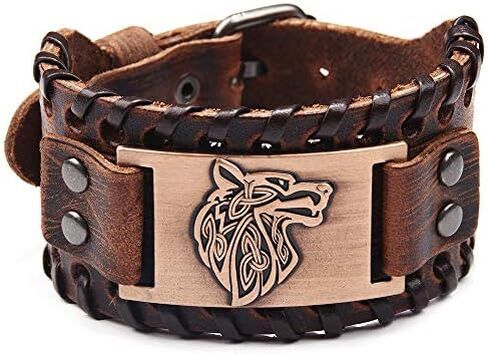 Juland Punk Braided Rope Alloy Bracelet Bangle Wristband Genuine Leather Bracelet Mens Leather Cuff Bracelet Viking Totem Wristbands Wide Cuff Leather Wrap Adjustable - Black in Saudi Arabia