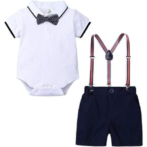 Baby Boys First Birthday Cake Smash Outfit Gentleman Bowtie Romper Suspenders Shorts Pants Toddler Tuxedo Formal Suit in Kuwait