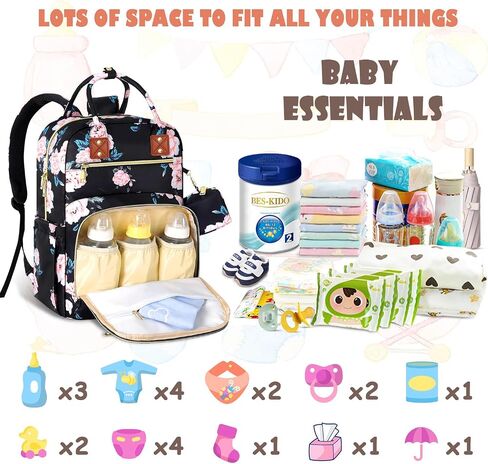 Tenot Diaper Bag Backpack, Baby Diaper Bag with Changing Pad Black | Large Capacity, Waterproof, Baby Bags for Mom, Dad, Travel Baby Diaper Backpack with Pacifier Case, Baby Girl Boy in Saudi Arabia