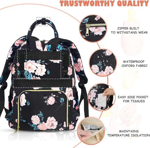 Tenot Diaper Bag Backpack, Baby Diaper Bag with Changing Pad Black | Large Capacity, Waterproof, Baby Bags for Mom, Dad, Travel Baby Diaper Backpack with Pacifier Case, Baby Girl Boy in Saudi Arabia