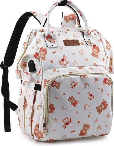 Diaper Bag Backpacks, Waterproof Nappy Changing Backpacks Bear White in Kuwait