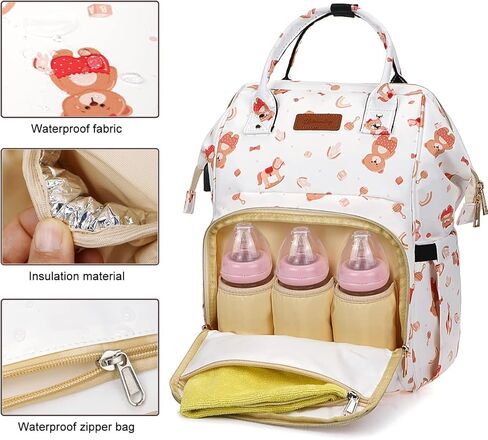 Diaper Bag Backpacks, Waterproof Nappy Changing Backpacks Bear White in Kuwait
