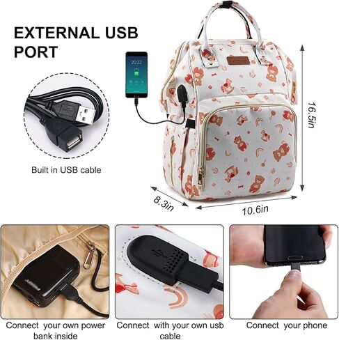 Diaper Bag Backpacks, Waterproof Nappy Changing Backpacks Bear White in Kuwait