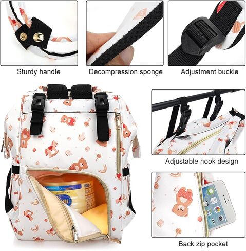 Diaper Bag Backpacks, Waterproof Nappy Changing Backpacks Bear White in Kuwait