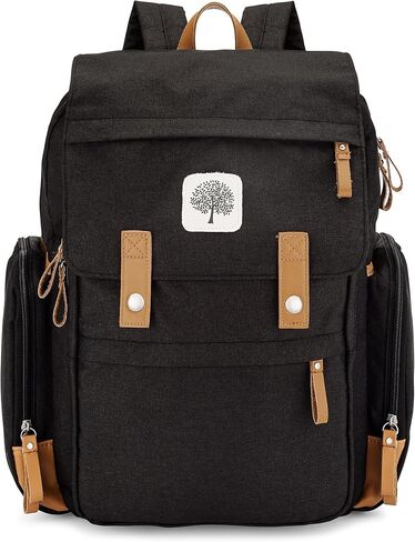 Parker Baby Co. Birch Bag, Birch Diaper Backpack, Insulated Pockets - Cream | Stylish diaper bag backpack with changing pad, stroller straps, 10+ pockets, and organized baby travel storage. 18x14x7" in Kuwait
