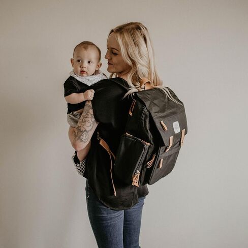 Parker Baby Co. Birch Bag, Birch Diaper Backpack, Insulated Pockets - Cream | Stylish diaper bag backpack with changing pad, stroller straps, 10+ pockets, and organized baby travel storage. 18x14x7" in Kuwait