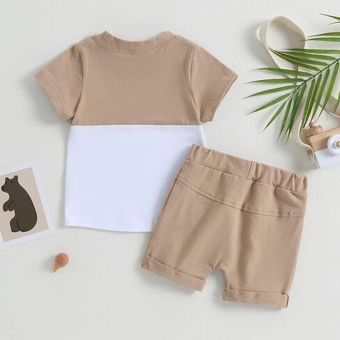 Rtnnsbbfcm Newborn Baby Boy Summer Clothes Short Sleeve Color Block Front Pocket T-Shirt Top Shorts 2Pcs Casual Outfit in Saudi Arabia