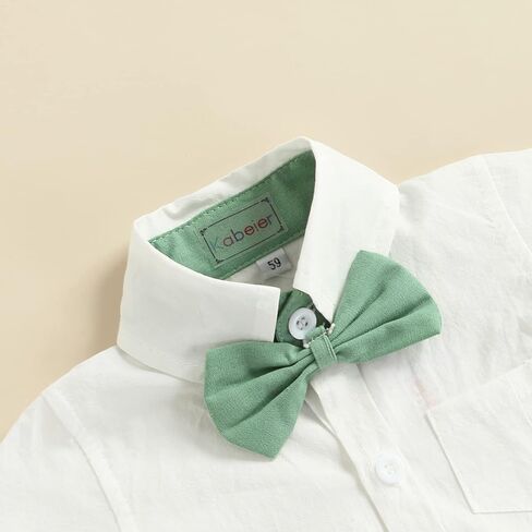 Qiylii Infant Baby Boys Short Sleeve Bowtie Buttons Bodysuit Shirts Suspender Shorts Casual Summer Clothes in Kuwait