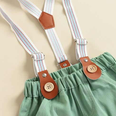 Qiylii Infant Baby Boys Short Sleeve Bowtie Buttons Bodysuit Shirts Suspender Shorts Casual Summer Clothes in Kuwait