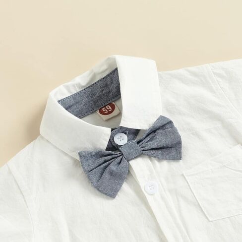 Qiylii Infant Baby Boys Short Sleeve Bowtie Buttons Bodysuit Shirts Suspender Shorts Casual Summer Clothes in Kuwait