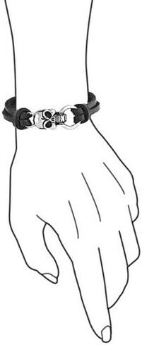 Skulls Crossbones Genuine Black Leather Multi Strand Wrap Stainless Steel Cuff Bracelet for Men for Women Bikers in Saudi Arabia