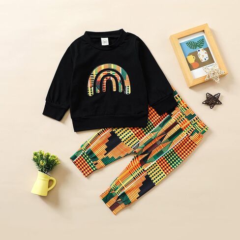 Mubineo Toddler Baby Girl Boy 2pcs African Print Outfits Kente Dashiki Clothes T Shirts Pant Sets in Saudi Arabia