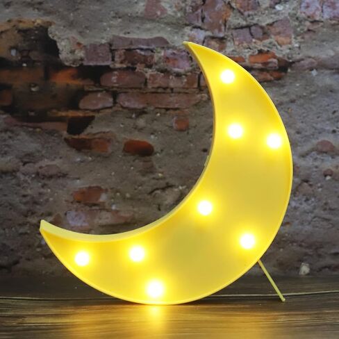 LED Moon Shaped Marquee Signs, Light Up Moon Night Lights Battery Operated Warm White Crescent Moon Lamp for Bedroom, Christmas, Birthday Party Decor-Moon(White) in Saudi Arabia