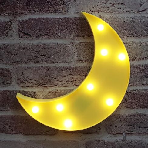 LED Moon Shaped Marquee Signs, Light Up Moon Night Lights Battery Operated Warm White Crescent Moon Lamp for Bedroom, Christmas, Birthday Party Decor-Moon(White) in Saudi Arabia