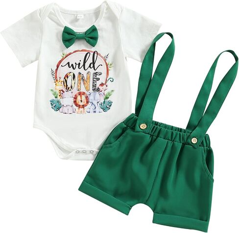 Kayotuas Toddler Baby Boy First Birthday Outfit Letter Print Short Sleeve T Shirt Top and Solid Shorts 2 Piece Summer Clothes in Saudi Arabia