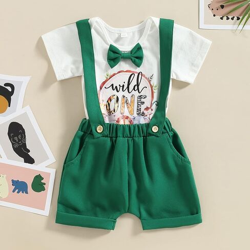 Kayotuas Toddler Baby Boy First Birthday Outfit Letter Print Short Sleeve T Shirt Top and Solid Shorts 2 Piece Summer Clothes in Saudi Arabia