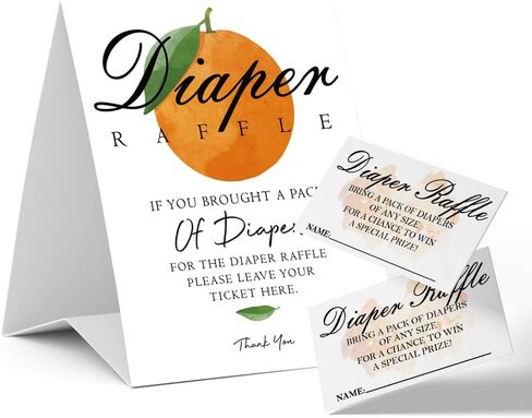 تذاكر سحب حفاضات استحمام الطفل، بطاقات ألعاب هدية لحفلات استقبال المولود الجديد، تذكرة سحب برتقالية، للجنسين صبي أو فتاة، مجموعة ديكورات حمام الطفل (علامة واحدة + 50 بطاقة)، ​​مع مجموعة من الحفاضات - DLM304 in Kuwait