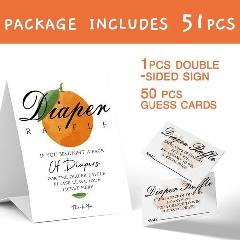 تذاكر سحب حفاضات استحمام الطفل، بطاقات ألعاب هدية لحفلات استقبال المولود الجديد، تذكرة سحب برتقالية، للجنسين صبي أو فتاة، مجموعة ديكورات حمام الطفل (علامة واحدة + 50 بطاقة)، ​​مع مجموعة من الحفاضات - DLM304 in Kuwait