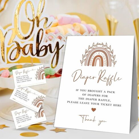 مجموعة ألعاب استحمام الطفل BLULND Diaper Raffle - 1 علامة واقفة و50 بطاقة تخمين، تذاكر سحب حفاضات Boho Rainbow لحفل استقبال الطفل، إعلان الطفل، الكشف عن الجنس لصالح الحفلات ومستلزماتها-BBLK-A04 in Saudi Arabia
