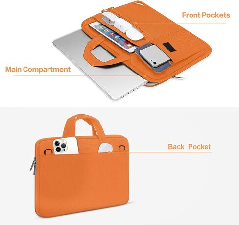 حقيبة كتف للكمبيوتر المحمول من MOSISO متوافقة مع جهاز MacBook Air/Pro، مقاس 13-13.3 بوصة، متوافقة مع جهاز MacBook Pro مقاس 14 بوصة 2023-2021 A2779 M2 A2442 M1، حافظة حافظة من البوليستر، برتقالي in Kuwait
