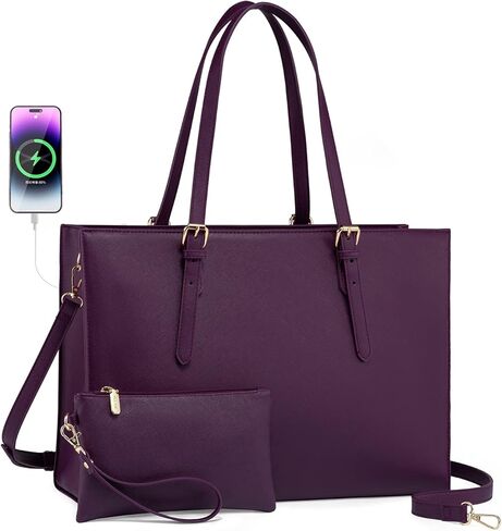 LOVEVOOK Laptop Tote and Briefcase Set for Women - 15.6 Inch Waterproof Leather Shoulder Bag with USB Charging Port for Business, Office, Work - Black in Saudi Arabia