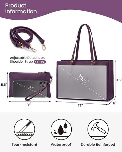 LOVEVOOK Laptop Tote and Briefcase Set for Women - 15.6 Inch Waterproof Leather Shoulder Bag with USB Charging Port for Business, Office, Work - Black in Saudi Arabia