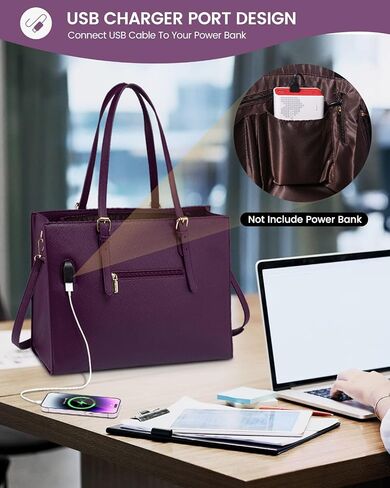 LOVEVOOK Laptop Tote and Briefcase Set for Women - 15.6 Inch Waterproof Leather Shoulder Bag with USB Charging Port for Business, Office, Work - Black in Saudi Arabia