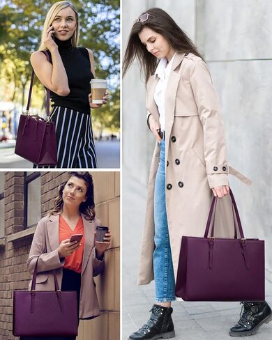LOVEVOOK Laptop Tote and Briefcase Set for Women - 15.6 Inch Waterproof Leather Shoulder Bag with USB Charging Port for Business, Office, Work - Black in Saudi Arabia
