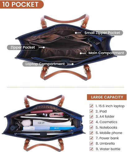 LOVEVOOK Laptop Tote and Briefcase Set for Women - 15.6 Inch Waterproof Leather Shoulder Bag with USB Charging Port for Business, Office, Work - Black in Saudi Arabia