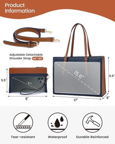 LOVEVOOK Laptop Tote and Briefcase Set for Women - 15.6 Inch Waterproof Leather Shoulder Bag with USB Charging Port for Business, Office, Work - Black in Saudi Arabia