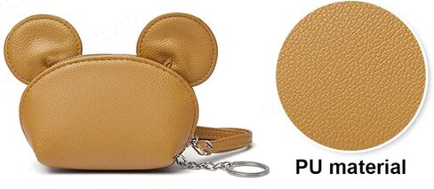 محفظة نقود من الجلد الطبيعي، محفظة صغيرة لتغيير شكل أذن الفأر اللطيف مع حلقة مفاتيح وسحاب للسيدات والفتيات in Kuwait