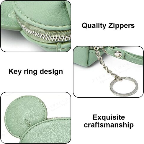 محفظة نقود من الجلد الطبيعي، محفظة صغيرة لتغيير شكل أذن الفأر اللطيف مع حلقة مفاتيح وسحاب للسيدات والفتيات in Kuwait