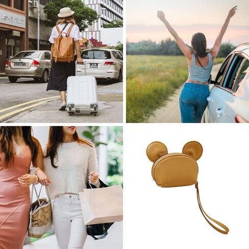 محفظة نقود من الجلد الطبيعي، محفظة صغيرة لتغيير شكل أذن الفأر اللطيف مع حلقة مفاتيح وسحاب للسيدات والفتيات in Kuwait